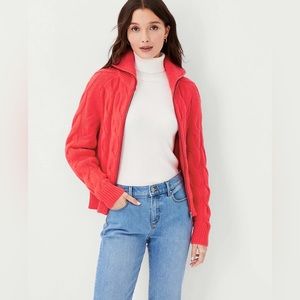 Ann Taylor Zip Cable Sweater/Jacket, Fierce Crimson, XSP, NWT